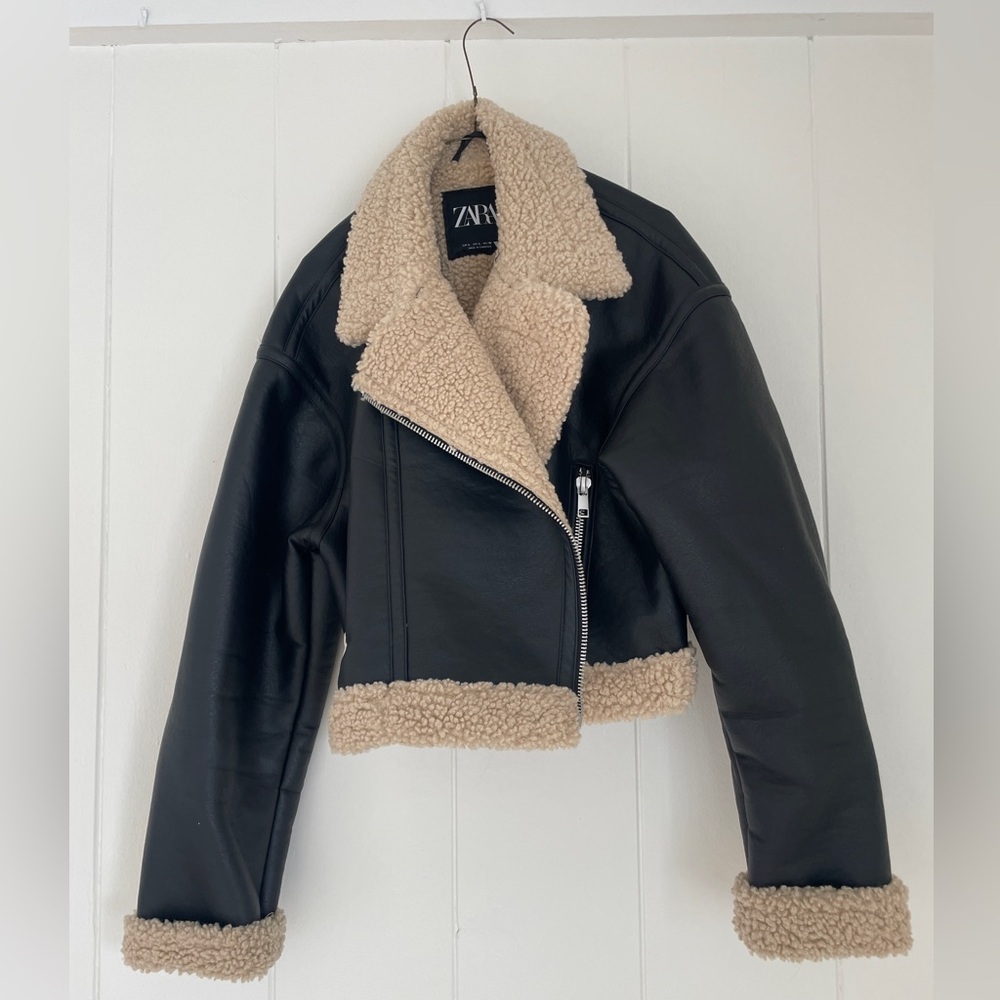 Cropped Zara Faux Leather Shearling Jacket